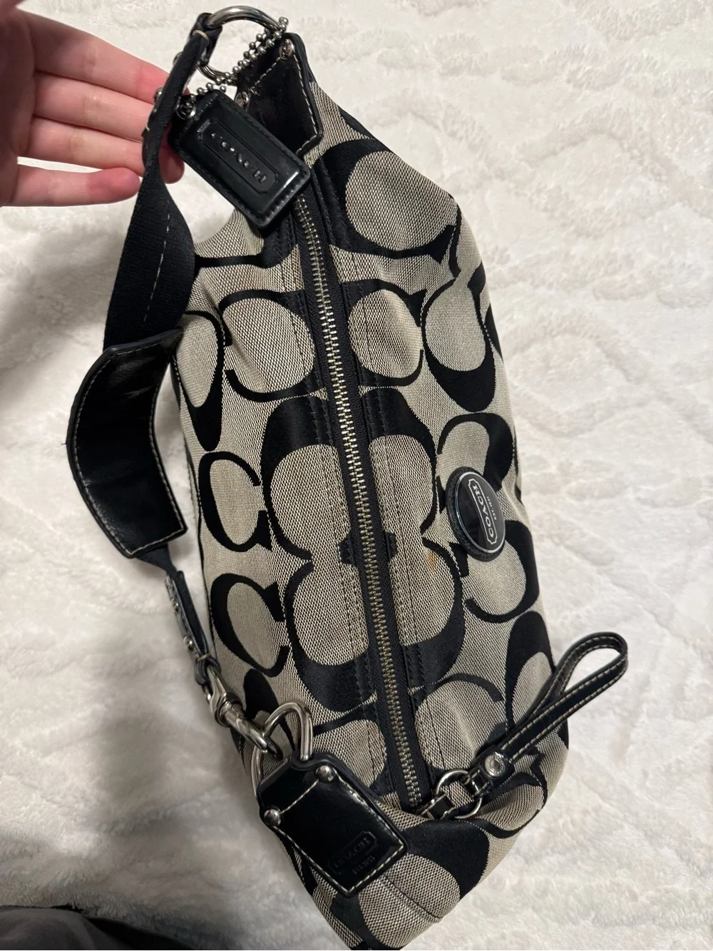Coach Black and Gray Signature Shoulder Bag